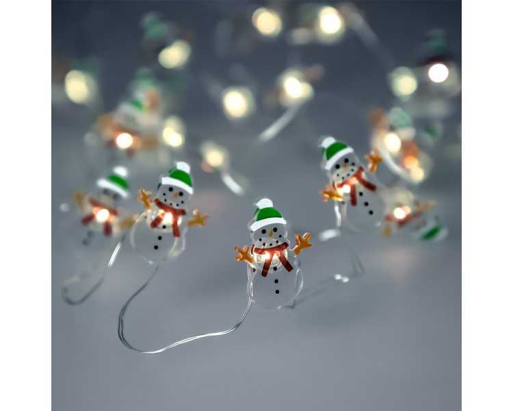 Guirnalda Luces Navidad A Pilas 20 Leds Muñecos de Nieve. Luz Fria Uso Interno IP20