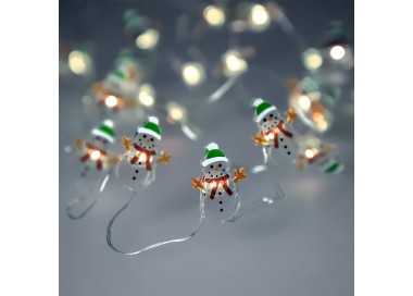 Guirnalda Luces Navidad A Pilas 20 Leds Muñecos de Nieve. Luz Fria Uso Interno IP20