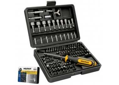 Juego Puntas con Destornillador 1/4" 122 Pzs. Con Apadtador. Cromo Vanadio, Kit Llave Combinada, Kit Carraca,