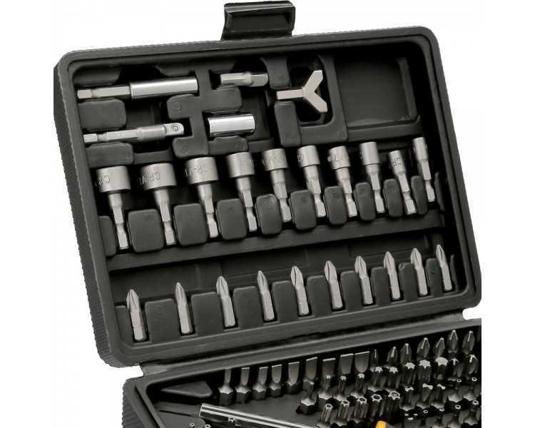 Juego Puntas con Destornillador 1/4" 122 Pzs. Con Apadtador. Cromo Vanadio, Kit Llave Combinada, Kit Carraca,