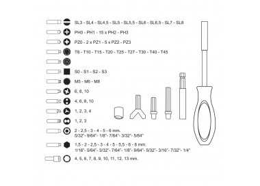 Juego Puntas con Destornillador 1/4" 122 Pzs. Con Apadtador. Cromo Vanadio, Kit Llave Combinada, Kit Carraca,