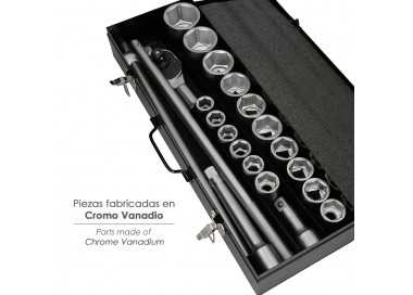 Juego Llaves De Vaso de Acero Cromo Vanadio con 21 Piezas 3/4" Plus  Con Maletin.