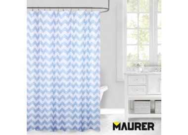 Cortina Ducha Tela Rayas Azul 180 x 200 cm. Cortina baño, Cortina Tela Impermeable Con Anillas