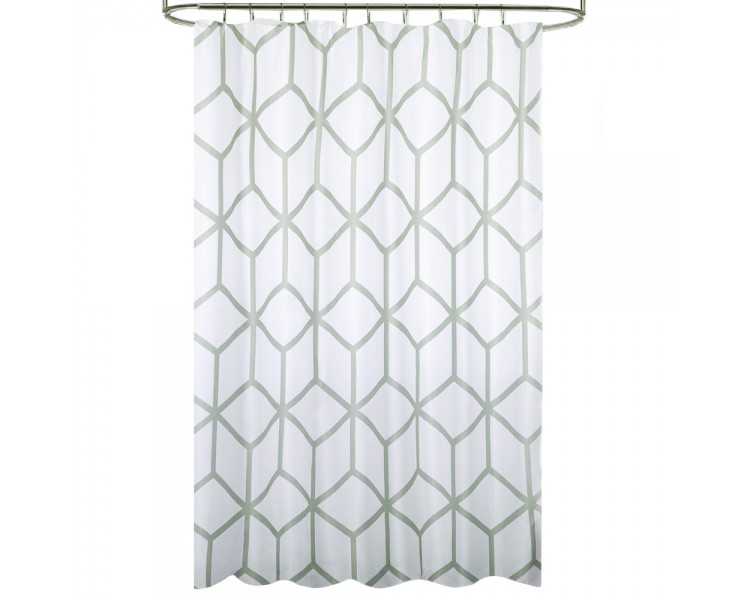 Cortina Ducha Tela Geometria 180 x 200 cm. Cortina baño, Cortina Tela Impermeable Con Anillas