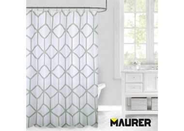 Cortina Ducha Tela Geometria 180 x 200 cm. Cortina baño, Cortina Tela Impermeable Con Anillas