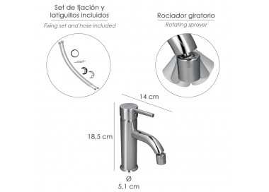Monomando Bide "Dresde" Grifo Baño, Grifo Encimera, Grifo Cocina, Grifo Mezclador. Cartucho Ceramico Ø 35 mm.