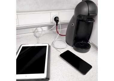 Enchufe / Adaptador Schuko Con 2 Tomas, USB A / C. Potencia Maxima 3680 W. Cargador Moviles, Cargador 2 Tomas, Adaptador Moviles