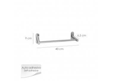 Toallero Barra 40 cm. Color Inox Con Efecto Espejo, Autoadhesivo Resistente, Porta Toallas, Toallero Adhesivo Pared/Mueble