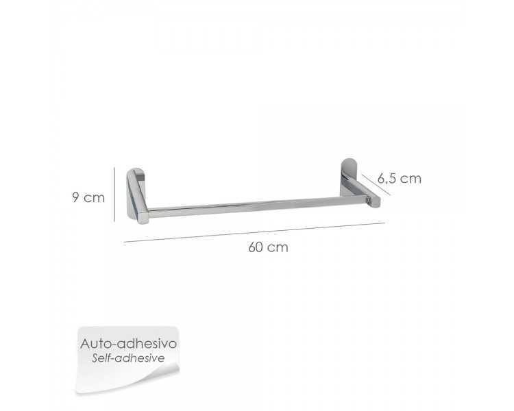 Toallero Barra 60 cm. Color Inox Con Efecto Espejo, Autoadhesivo Resistente, Porta Toallas, Toallero Adhesivo Pared/Mueble