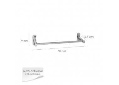 Toallero Barra 60 cm. Color Inox Con Efecto Espejo, Autoadhesivo Resistente, Porta Toallas, Toallero Adhesivo Pared/Mueble