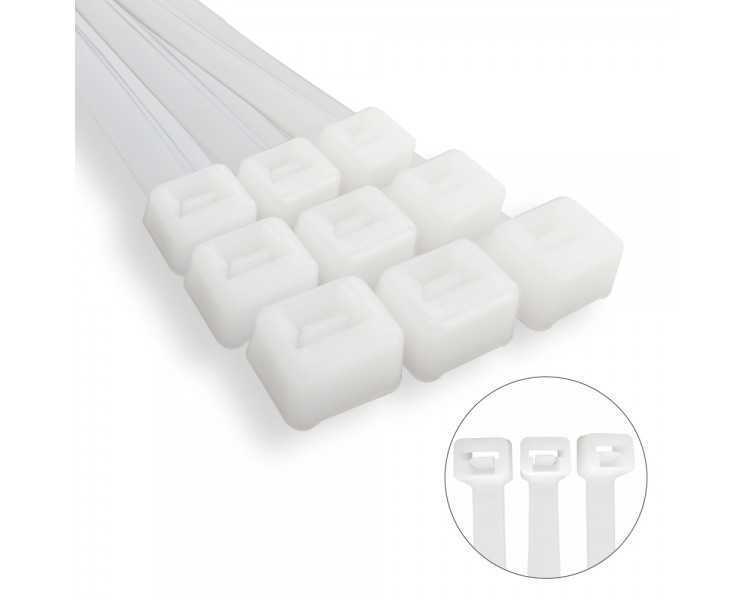 Brida Nylon 100%. Color Blanco / Natural 9,0 x 780 mm. 100 Piezas. Abrazadera Plastico, Organizador Cables, Alta Resistencia