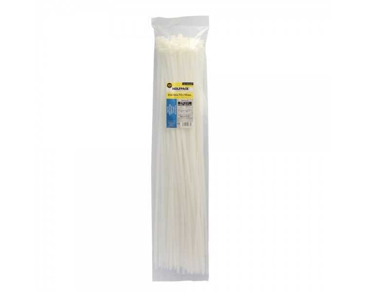 Brida Nylon 100%. Color Blanco / Natural 9,0 x 780 mm. 100 Piezas. Abrazadera Plastico, Organizador Cables, Alta Resistencia