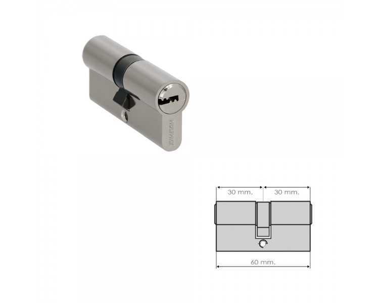 Cilindro Seguridad 30x30 mm. Leva Larga Niquelado Con 5 llaves