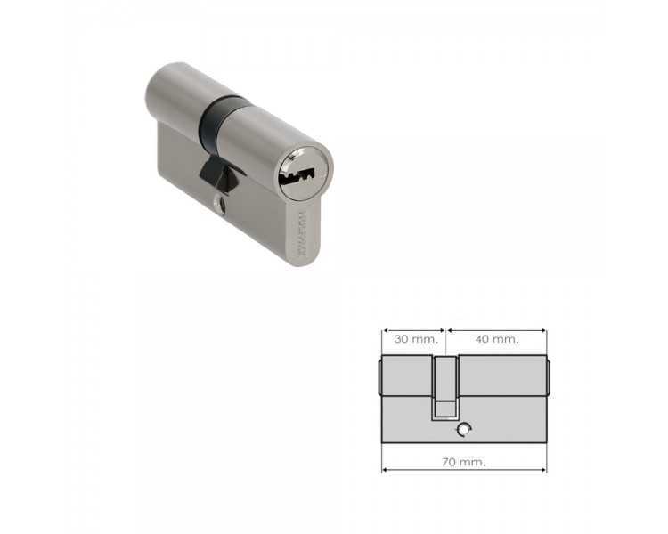 Cilindro Seguridad 30x40 mm. Leva Larga Niquelado Con 5 llaves
