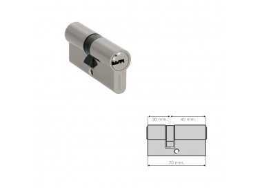 Cilindro Seguridad 30x40 mm. Leva Larga Niquelado Con 5 llaves