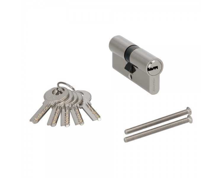 Cilindro Seguridad 35x35 mm. Leva Larga Niquelado Con 5 llaves