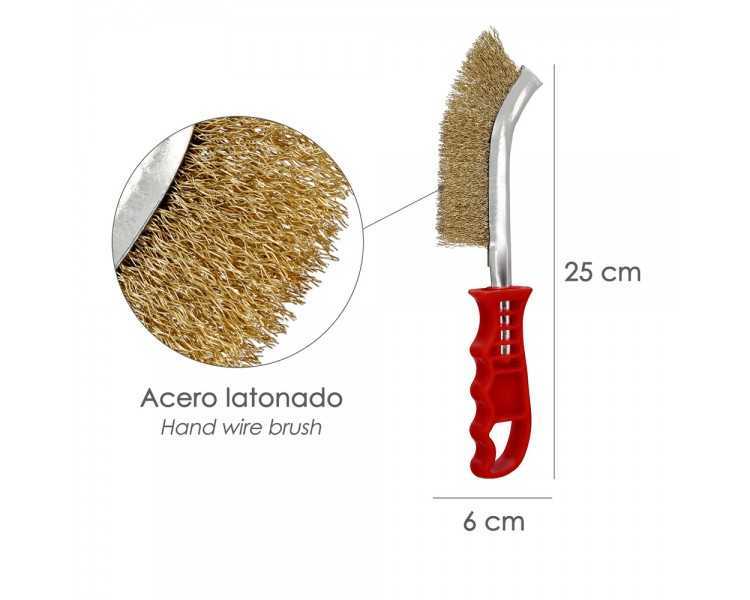 Cepillo Acero Latonado Mango Rojo 25 cm. cepillo Eliminación Oxido, Pintura, Pulido De Metales.