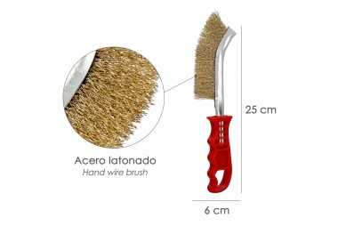 Cepillo Acero Latonado Mango Rojo 25 cm. cepillo Eliminación Oxido, Pintura, Pulido De Metales.