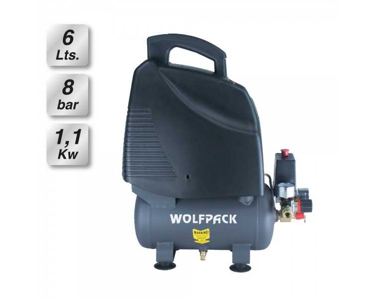 Compresor Aire Wolfpack 6 Litros / 8 Bares / 1,1 Kw - 1,5 HP  Sin Aceite
