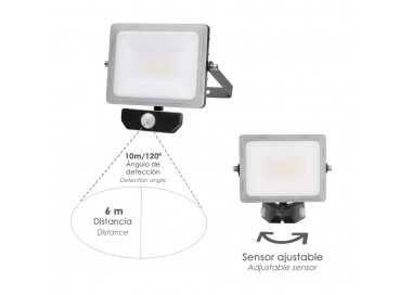 Foco Led Plano 30 Watt. Luz Blanca 4000º K  IP 65 2400 Lumenes Con Sensor de Presencia