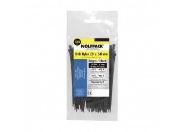 Brida Nylon 100%. Color Negro 7,8 x 540 mm. Bolsa 100 unidades. Abrazadera Plastico, Organizador Cables, Alta Resistencia