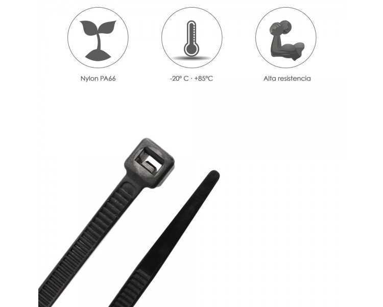 Brida Nylon 100%. Color Negro 2,5 x 135 mm. Bolsa 100 unidades. Abrazadera Plastico, Organizador Cables, Alta Resistencia