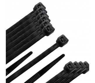 Brida Nylon 100%. Color Negro 2,5 x 200 mm. Bolsa 100 unidades. Abrazadera Plastico, Organizador Cables, Alta Resistencia