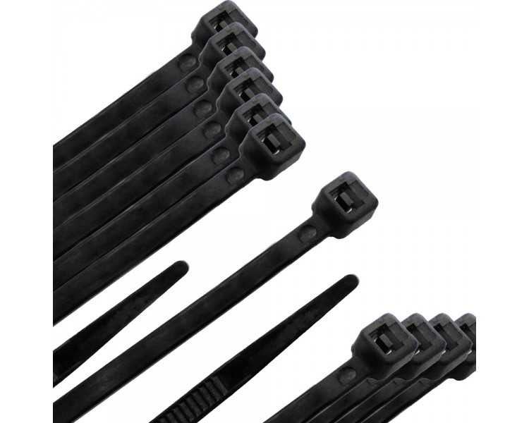 Brida Nylon 100%. Color Negro 4,5 x 280 mm. Bolsa 100 unidades. Abrazadera Plastico, Organizador Cables, Alta Resistencia