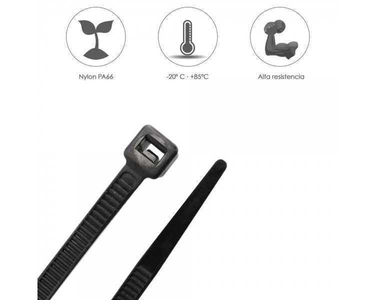 Brida Nylon 100%. Color Negro 4,5 x 280 mm. Bolsa 100 unidades. Abrazadera Plastico, Organizador Cables, Alta Resistencia
