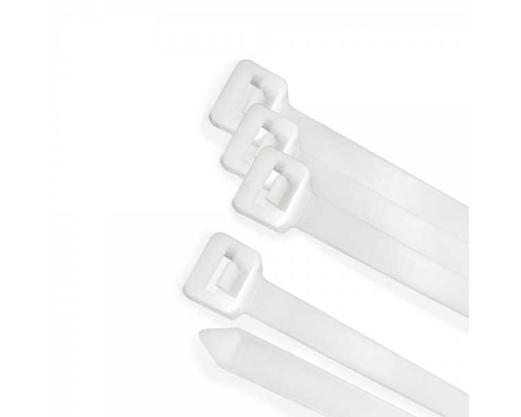 Brida Nylon 100%. Color Blanco / Natural 4,5 x 200 mm. 100 Piezas. Abrazadera Plastico, Organizador Cables, Alta Resistencia