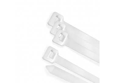 Brida Nylon 100%. Color Blanco / Natural 4,5 x 200 mm. 100 Piezas. Abrazadera Plastico, Organizador Cables, Alta Resistencia