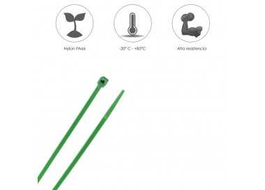 Brida Nylon 100%. Color Verde 3,6 x 200 mm. Bolsa 100 Unidades. Abrazadera Plastico, Organizador Cables, Alta Resistencia