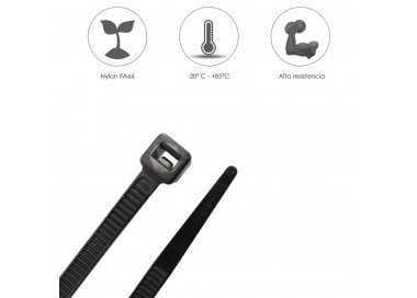 Brida Nylon 100%. Color Negro 3,6 x 370 mm. Bolsa 100 unidades. Abrazadera Plastico, Organizador Cables, Alta Resistencia