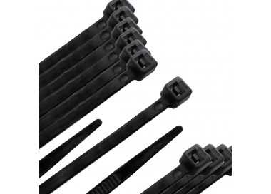 Brida Nylon 100%. Color Negro 7,5 x 360 mm. Bolsa 100 unidades. Abrazadera Plastico, Organizador Cables, Alta Resistencia