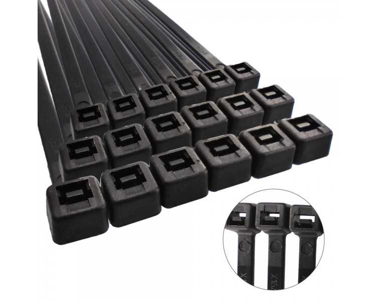 Brida Nylon 100%. Color Negro 7,5 x 360 mm. Bolsa 100 unidades. Abrazadera Plastico, Organizador Cables, Alta Resistencia