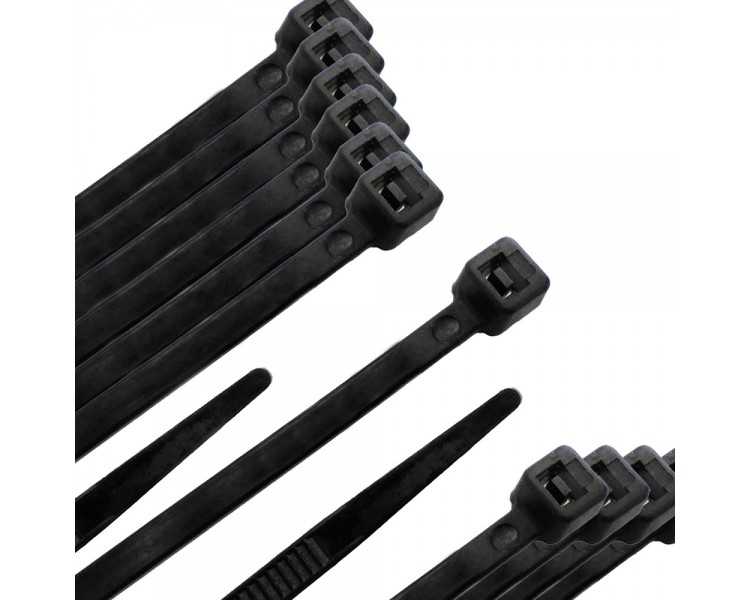 Brida Nylon 100%. Color Negro 7,5 x 450 mm. Bolsa 100 unidades. Abrazadera Plastico, Organizador Cables, Alta Resistencia