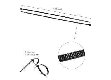 Brida Nylon 100%. Color Negro 7,5 x 450 mm. Bolsa 100 unidades. Abrazadera Plastico, Organizador Cables, Alta Resistencia