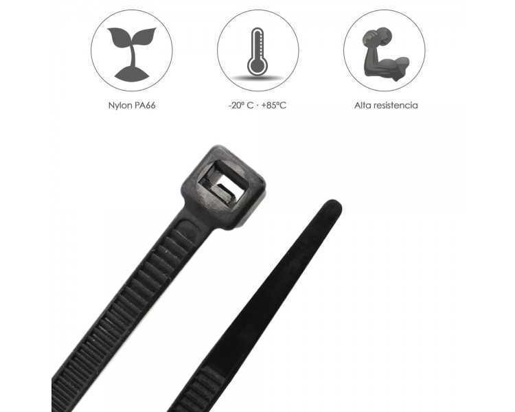 Brida Nylon 100%. Color Negro 9,0 x 780 mm. Bolsa 100 unidades. Abrazadera Plastico, Organizador Cables, Alta Resistencia
