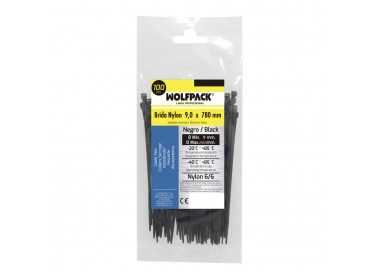 Brida Nylon 100%. Color Negro 9,0 x 780 mm. Bolsa 100 unidades. Abrazadera Plastico, Organizador Cables, Alta Resistencia