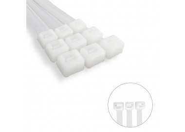 Brida Nylon 100%. Color Blanco / Natural 2,5 x 100 mm. 100 Piezas. Abrazadera Plastico, Organizador Cables, Alta Resistencia
