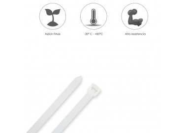 Brida Nylon 100%. Color Blanco / Natural 2,5 x 100 mm. 100 Piezas. Abrazadera Plastico, Organizador Cables, Alta Resistencia