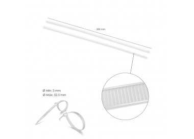 Brida Nylon 100%. Color Blanco / Natural 2,5 x 200 mm. 100 Piezas. Abrazadera Plastico, Organizador Cables, Alta Resistencia