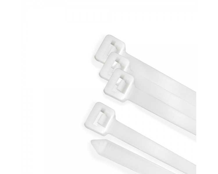 Brida Nylon 100%. Color Blanco / Natural 3,6 x 370 mm. 100 Piezas. Abrazadera Plastico, Organizador Cables, Alta Resistencia