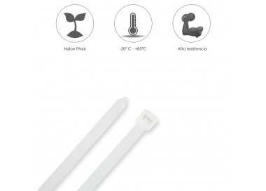 Brida Nylon 100%. Color Blanco / Natural 4,5 x 360 mm. 100 Piezas. Abrazadera Plastico, Organizador Cables, Alta Resistencia