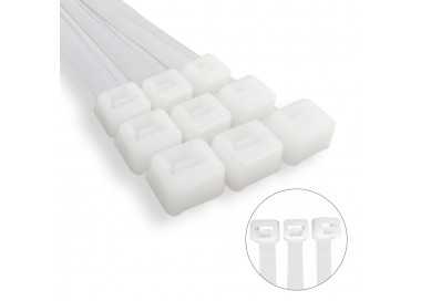 Brida Nylon 100%. Color Blanco / Natural 7,8 x 540 mm. 100 Piezas. Abrazadera Plastico, Organizador Cables, Alta Resistencia