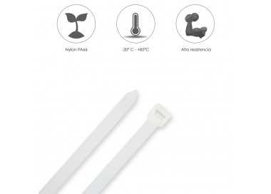 Brida Nylon 100%. Color Blanco / Natural 7,8 x 540 mm. 100 Piezas. Abrazadera Plastico, Organizador Cables, Alta Resistencia