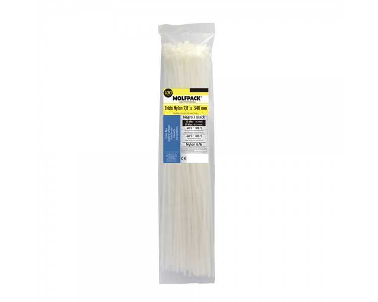 Brida Nylon 100%. Color Blanco / Natural 7,8 x 540 mm. 100 Piezas. Abrazadera Plastico, Organizador Cables, Alta Resistencia