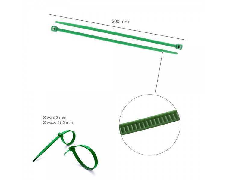 Brida Nylon 100%. Color Verde 4,6 x 200 mm. Bolsa 100 Unidades. Abrazadera Plastico, Organizador Cables, Alta Resistencia