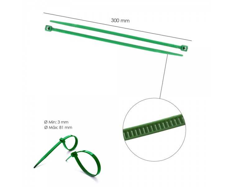Brida Nylon 100%. Color Verde 4,6 x 300 mm. Bolsa 100 Unidades. Abrazadera Plastico, Organizador Cables, Alta Resistencia