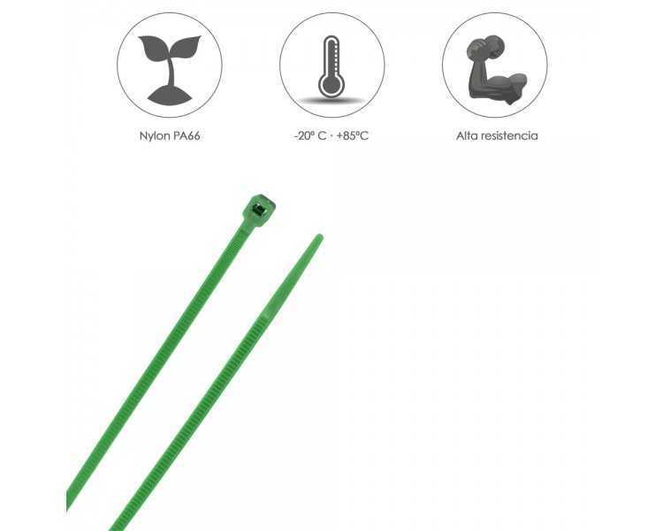 Brida Nylon 100%. Color Verde 4,6 x 300 mm. Bolsa 100 Unidades. Abrazadera Plastico, Organizador Cables, Alta Resistencia